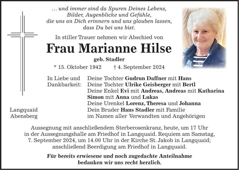 Traueranzeige Marianne Hilse