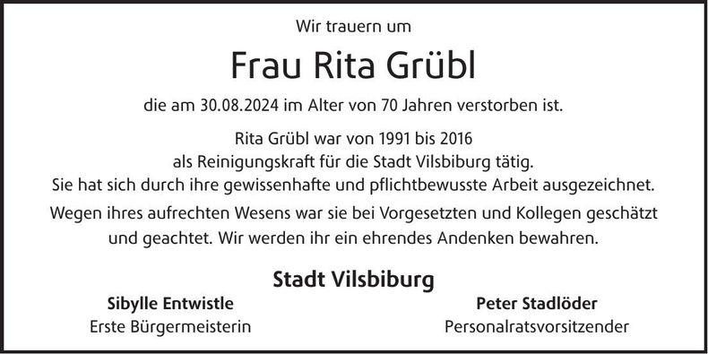 Traueranzeige Rita Grübl