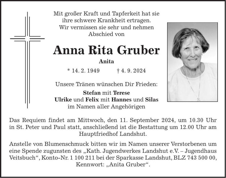 Traueranzeige Anna Rita Gruber