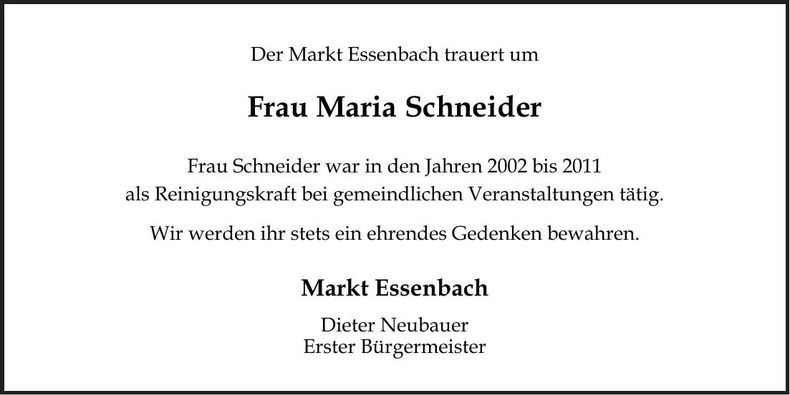 Traueranzeige Maria Schneider
