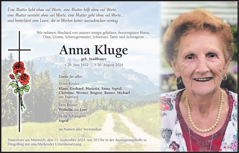 Traueranzeige Anna Kluge