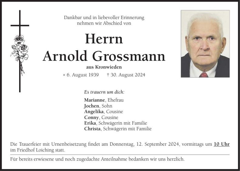 Traueranzeige Arnold Grossmann