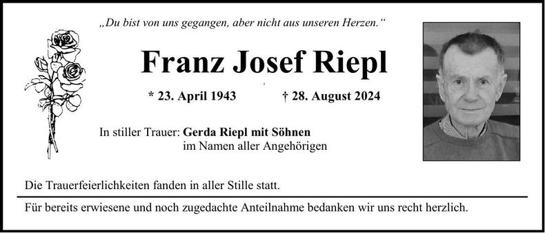 Traueranzeige Franz Josef Riepl