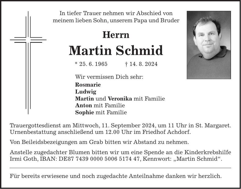 Traueranzeige Martin Schmid
