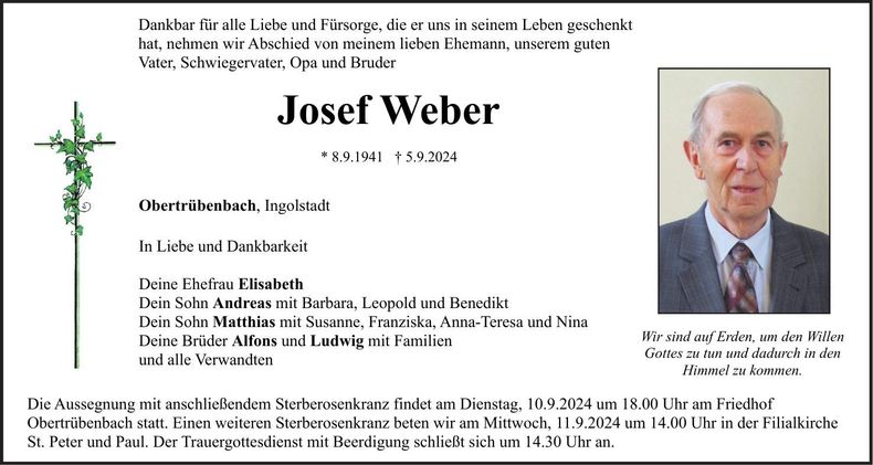 Traueranzeige Josef Weber