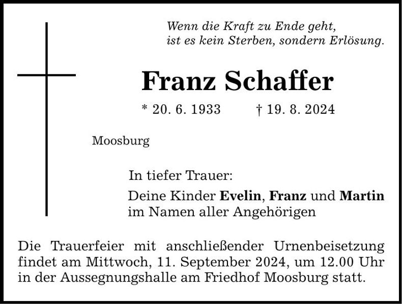 Traueranzeige Franz Schaffer