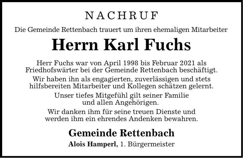 Traueranzeige Karl Fuchs