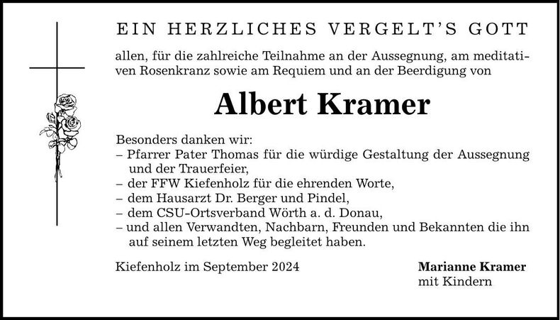 Traueranzeige Albert Kramer