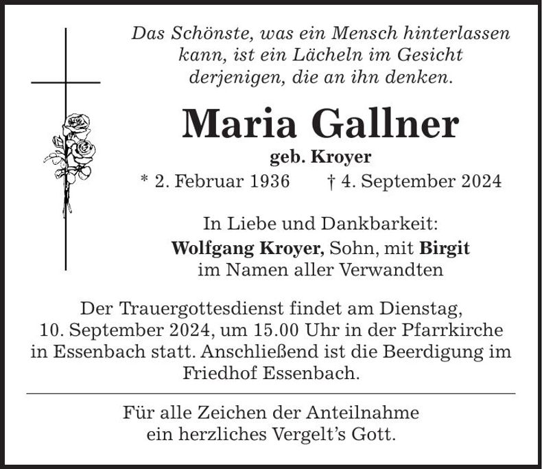 Traueranzeige Maria Gallner