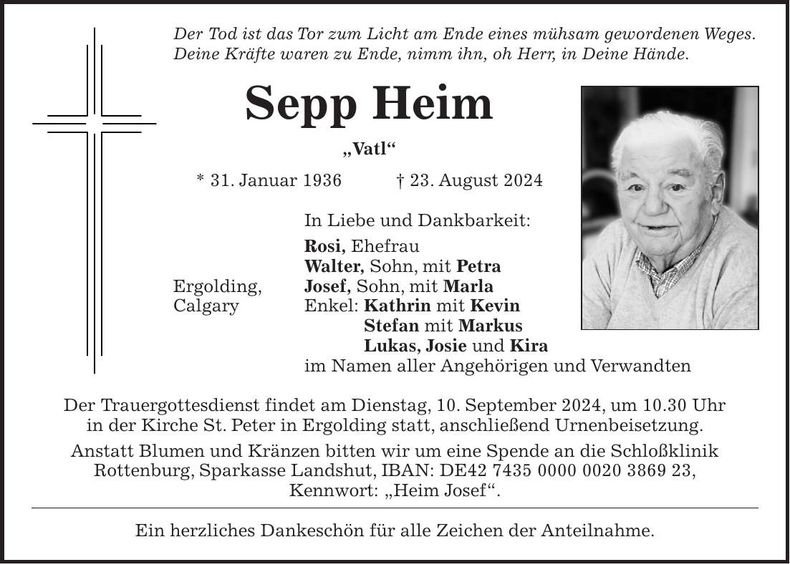 Traueranzeige Sepp Heim