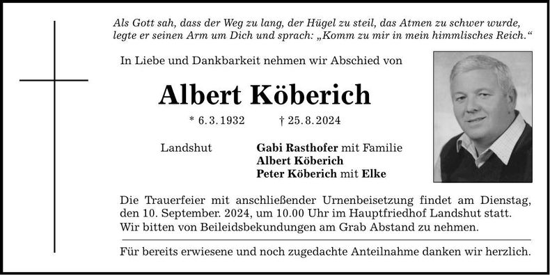 Traueranzeige Albert Köberich