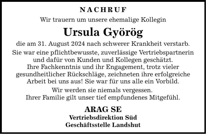 Traueranzeige Ursula Györög