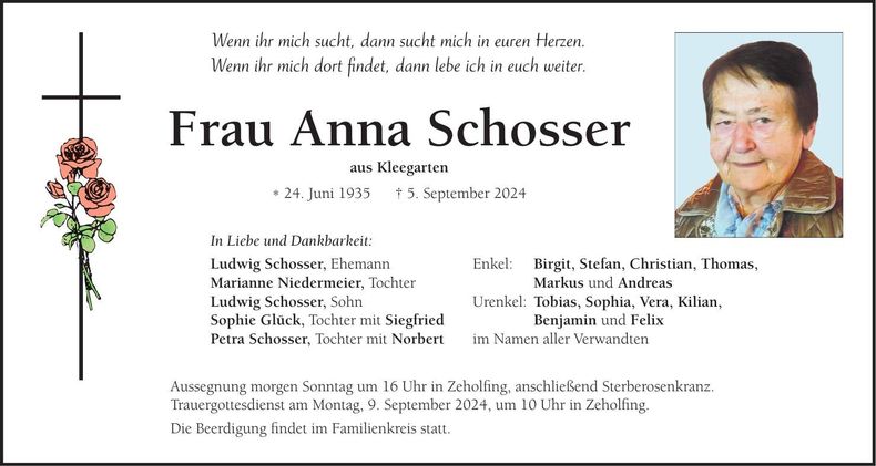 Traueranzeige Anna Schosser