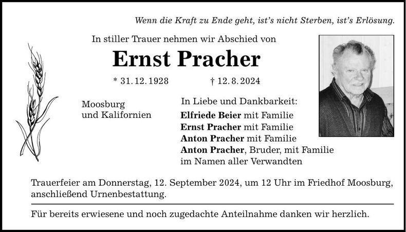 Traueranzeige Ernst Pracher