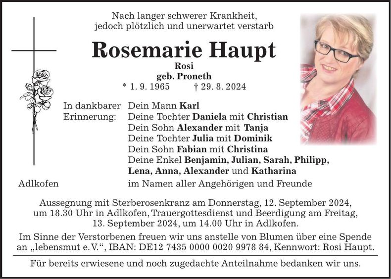 Traueranzeige Rosemarie Haupt