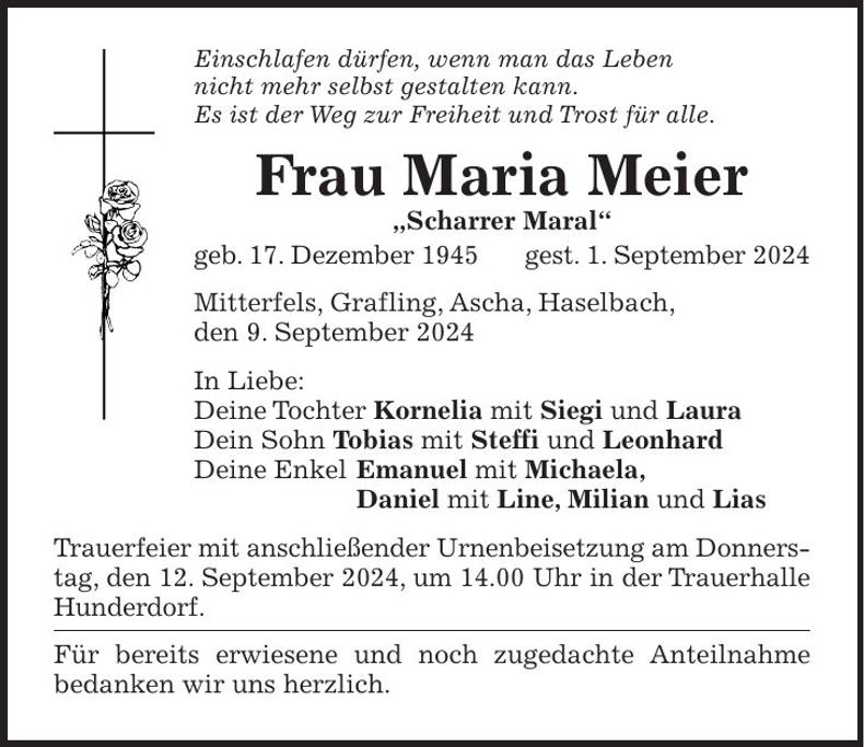 Traueranzeige Maria Meier