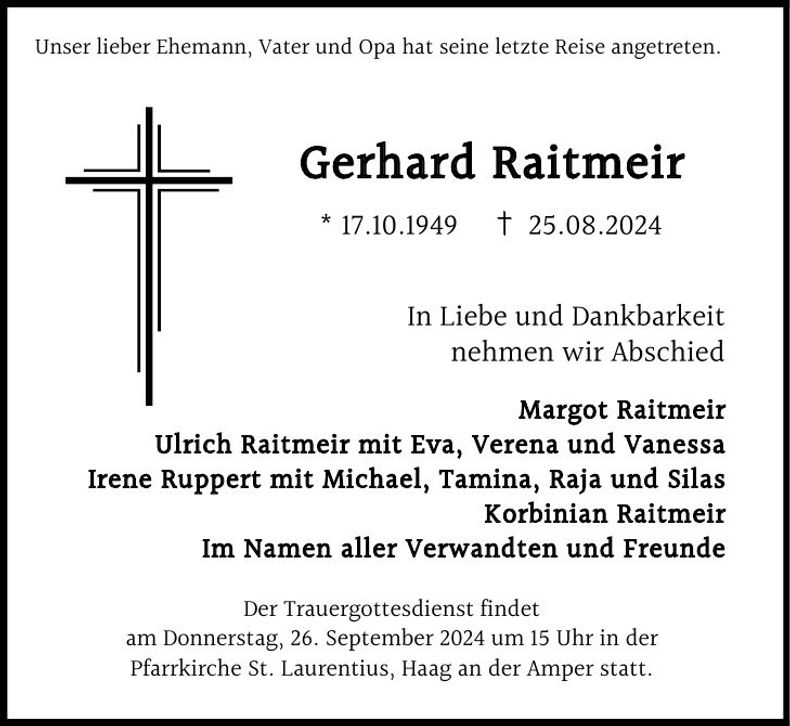 Traueranzeige Gerhard Raitmeir