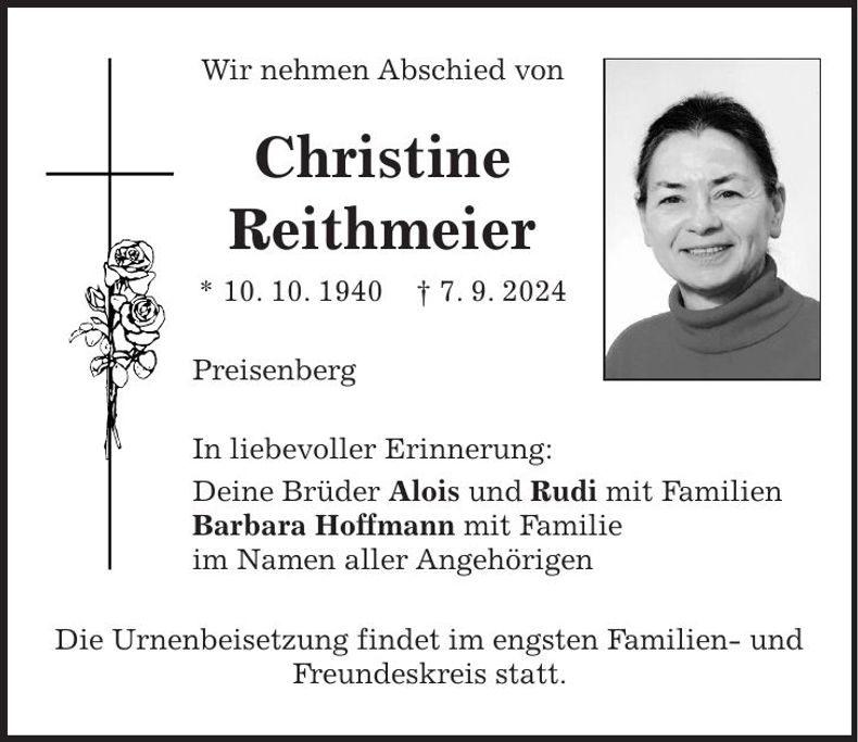 Traueranzeige Christine Reithmeier
