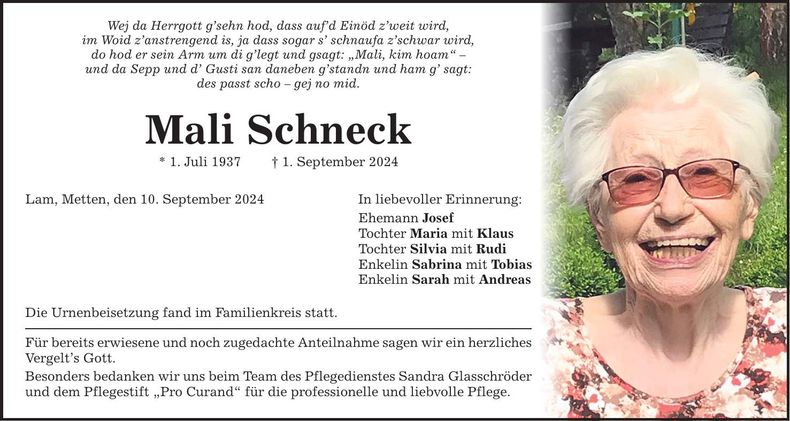 Traueranzeige Mali Schnck