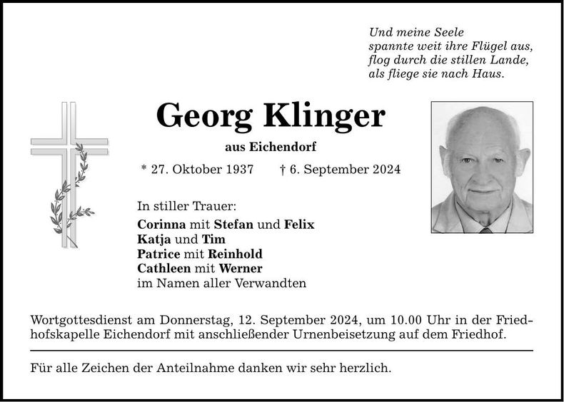 Traueranzeige Georg Klinger