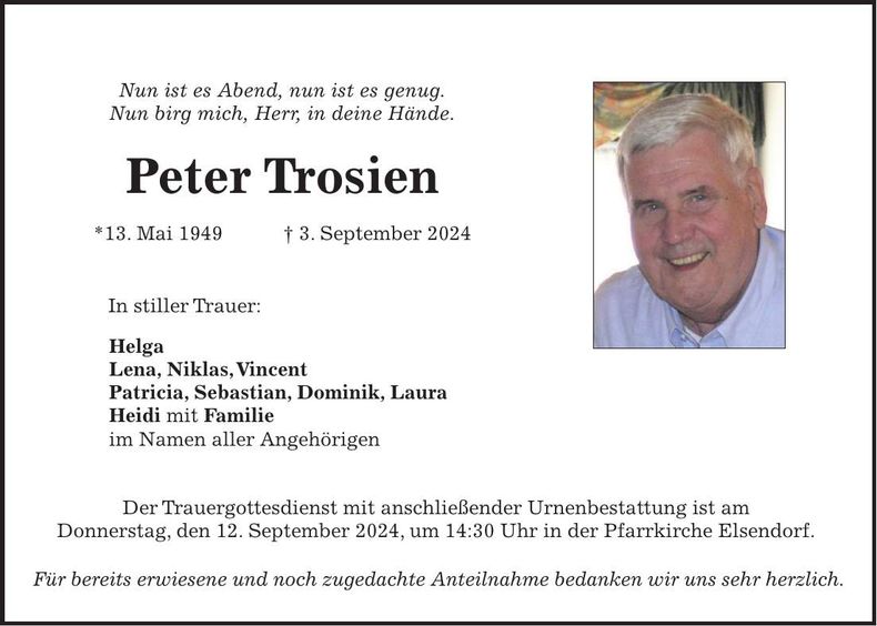 Traueranzeige Peter Trosien