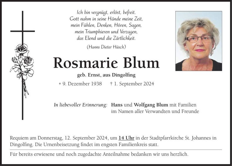 Traueranzeige Rosmarie Blum