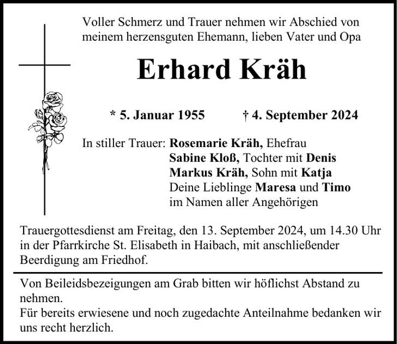 Traueranzeige Erhard Kräh
