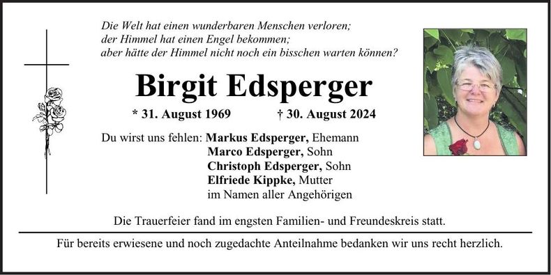 Traueranzeige Birgit Edsperger