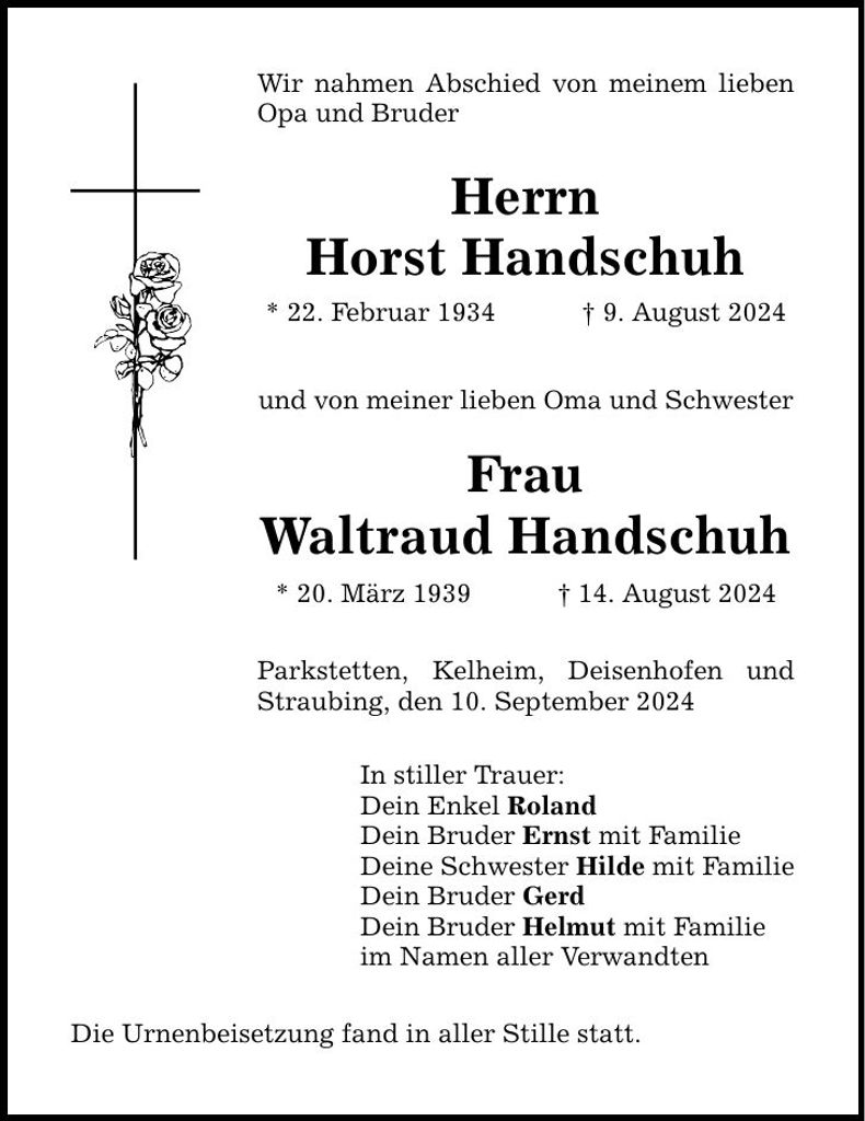 Traueranzeige Horst und Waltraud Handschuh