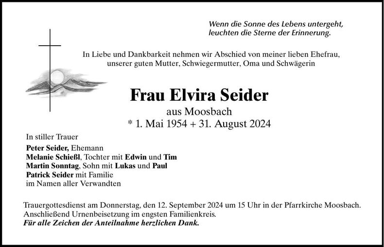 Traueranzeige Elvira Seider