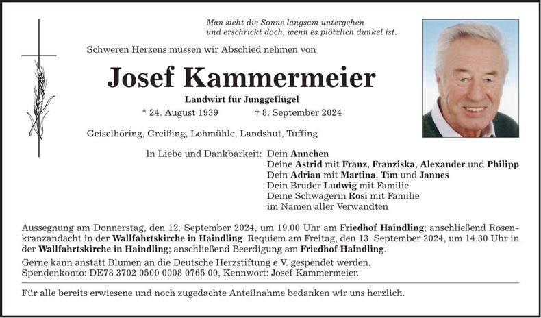 Traueranzeige Josef Kammermeier