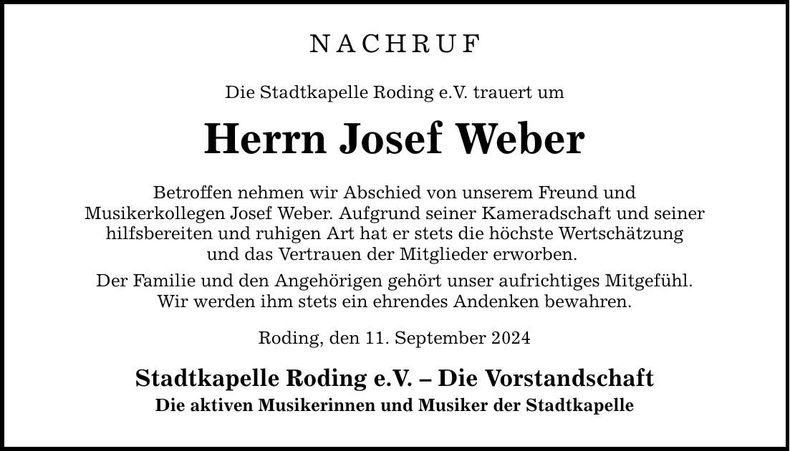 Traueranzeige Josef Weber