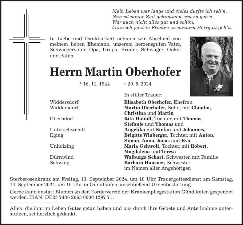 Traueranzeige Martin Oberhofer