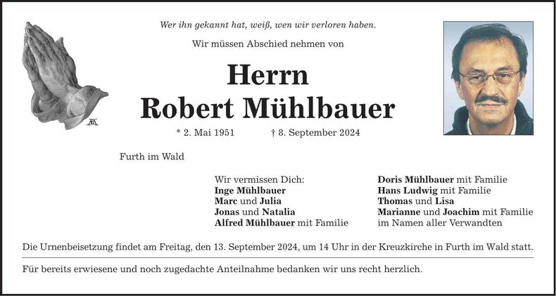 Traueranzeige Robert Mühlbauer