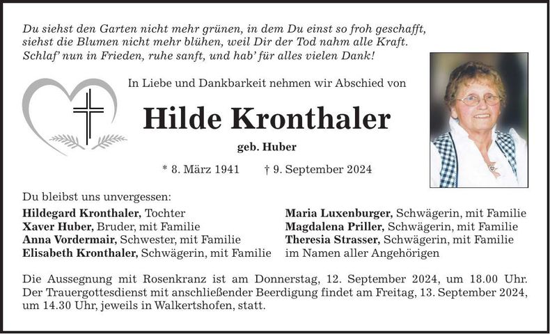 Traueranzeige Hilde Kronthaler