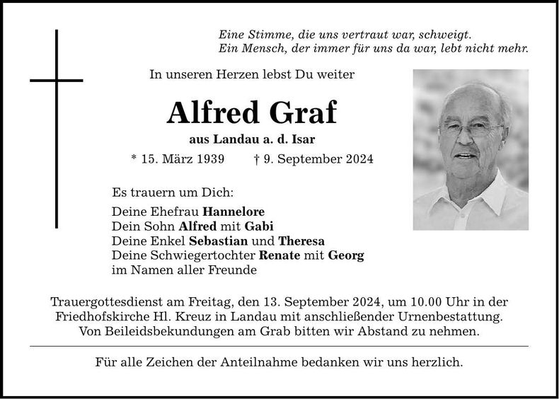 Traueranzeige Alfred Graf