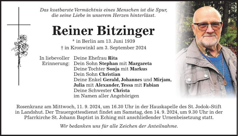 Traueranzeige Reiner Bitzinger