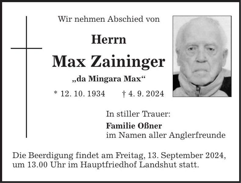 Traueranzeige Max Zaininger