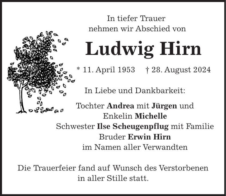 Traueranzeige Ludwig Hirn