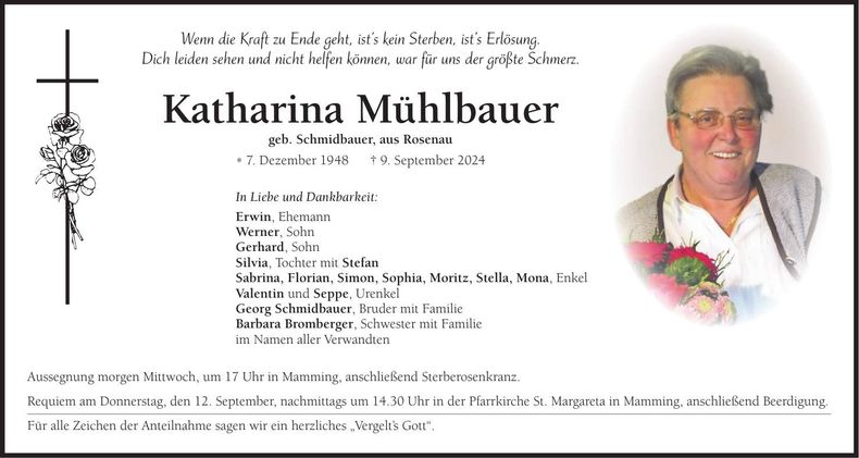 Traueranzeige Katharina Mühlbauer