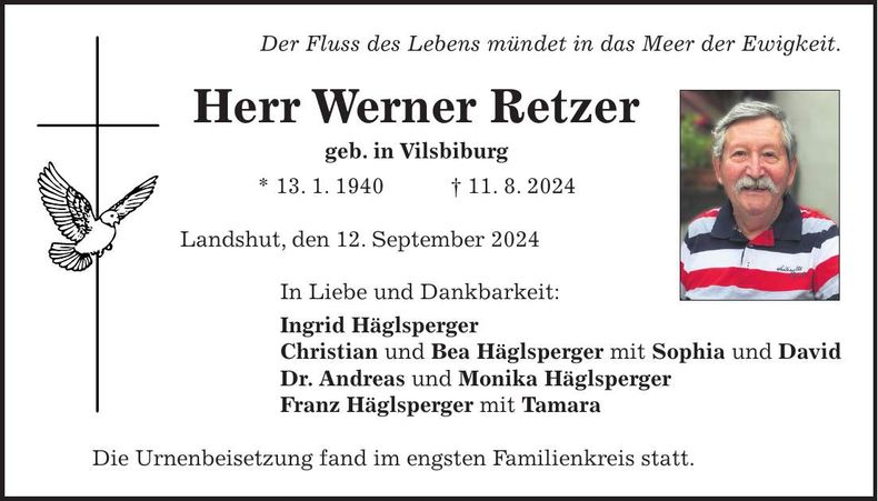 Traueranzeige Werner Retzer