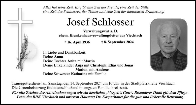 Traueranzeige Josef Schlosser
