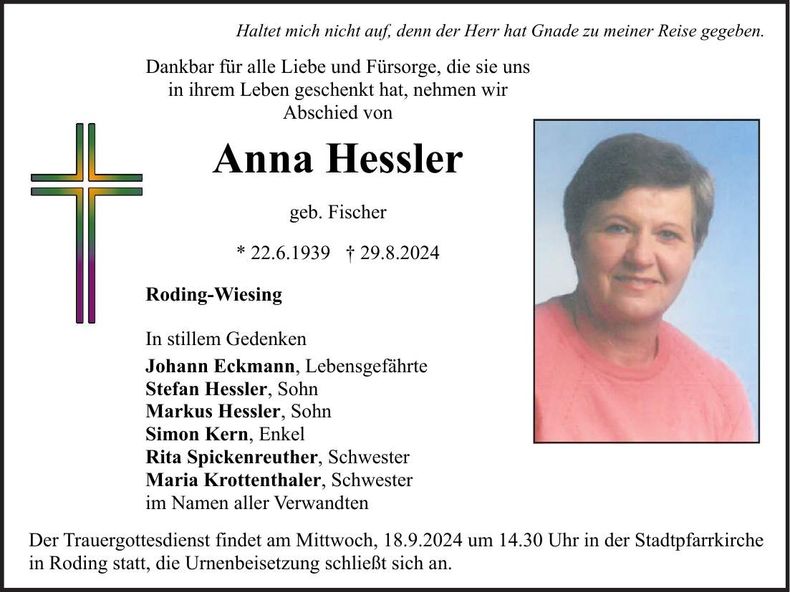 Traueranzeige Anna Hessler