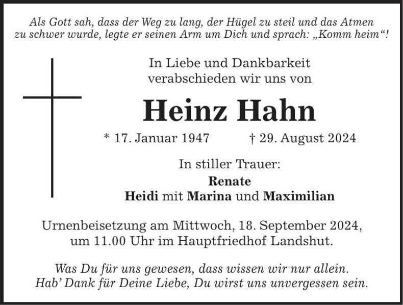 Traueranzeige Heinz Hahn