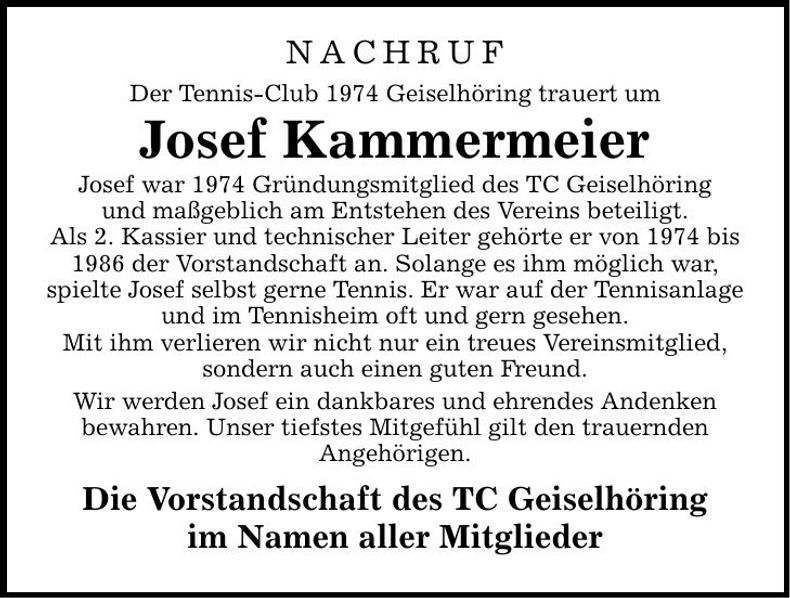 Traueranzeige Josef Kammermeier