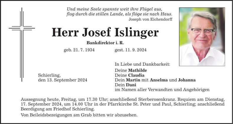 Traueranzeige Josef Islinger