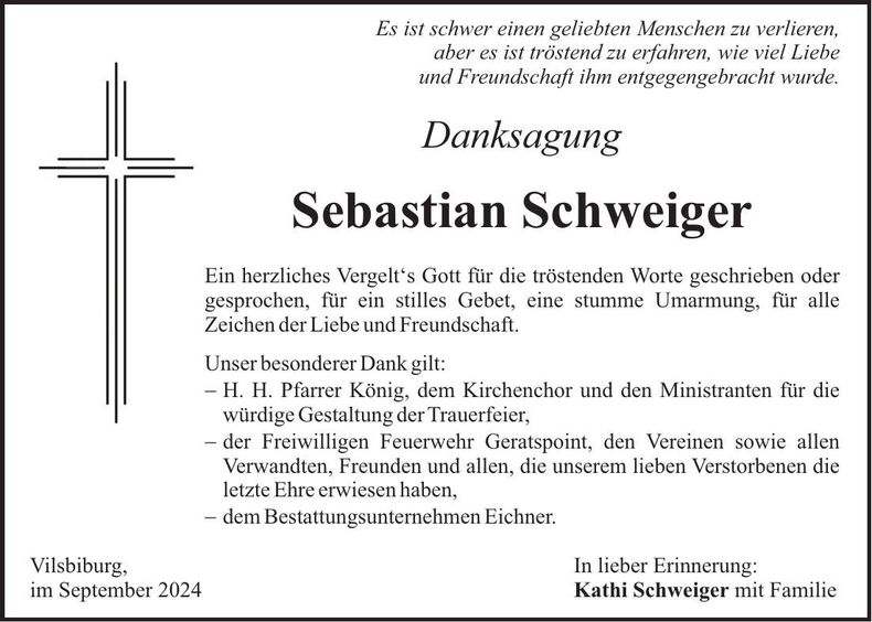 Traueranzeige Sebastian Schweiger