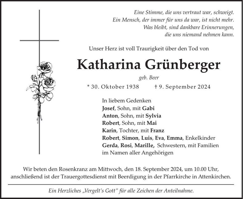 Traueranzeige Katharina Grünberger