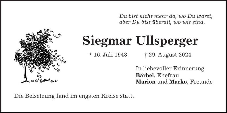 Traueranzeige Siegmar Ullsperger