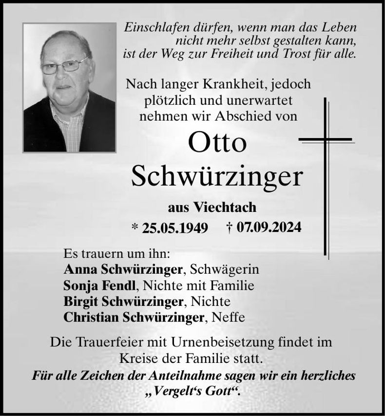 Traueranzeige Otto Schwürzinger